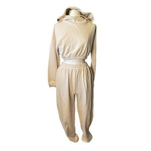 Naked Wardrobe NEW 2pc Set Bougie Beige Hoodie & Sweatpants Women's Large